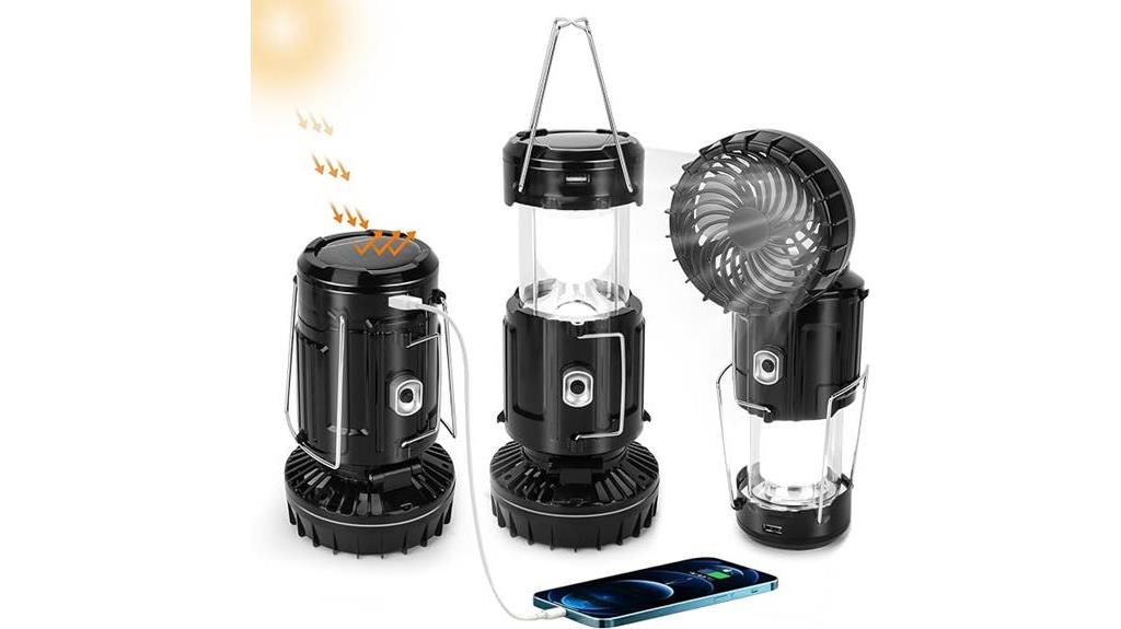 solar powered camping lantern with fan flashlights and phone charging