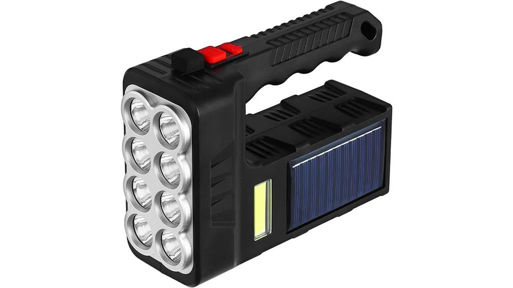 solar powered handheld flashlight in black