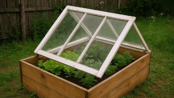 DIY cold frame made from old window extending fall harvest