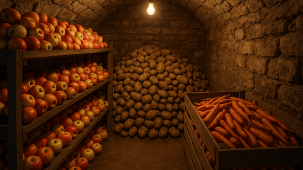 Root cellar food preservation method storing vegetables