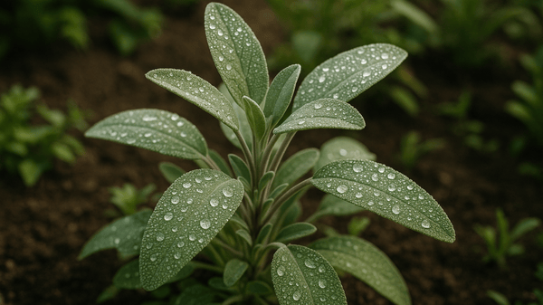 Healing sage herb thriving in fall garden