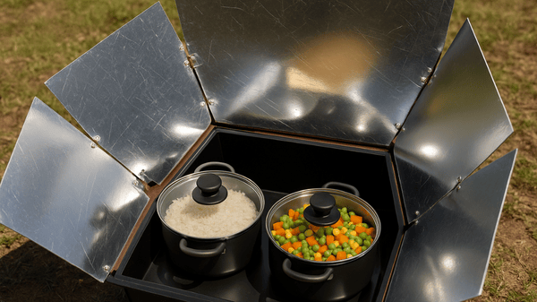 Cooking food in a solar oven with sunlight
