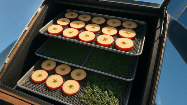 Dehydrating apples and herbs with solar oven