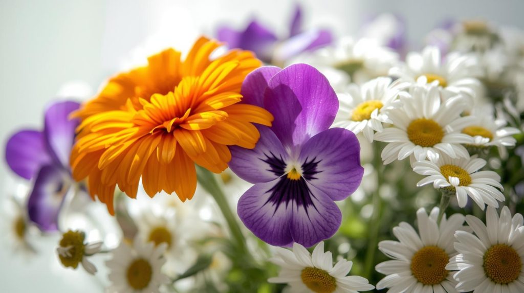 Indoor edible flowers like chamomile and calendula for winter wellness.