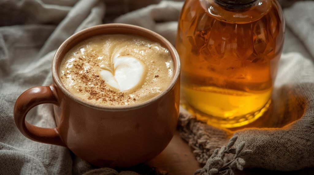 Chamomile latte with calendula honey as part of winter wellness routine.