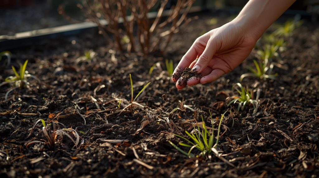 Biochar and worm castings added to winter garden beds for microbe renewal.