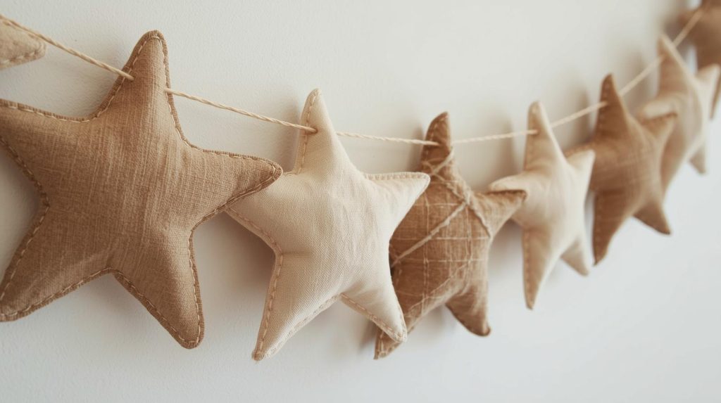 Upcycled fabric star garland made from old linens.