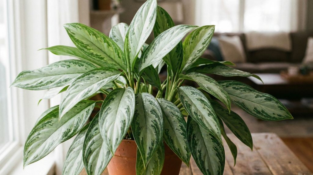 A stunning close-up photograph of a Chinese Evergreen plant.